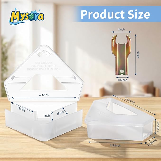 6 Pack Mouse Bait Stations with Visible Window &amp Keys Lockable Rodent Control Boxes Triangular Mice Traps Box for Indoor Outdoor Corners Garage Kitchen Bait Not Included (Translucent)