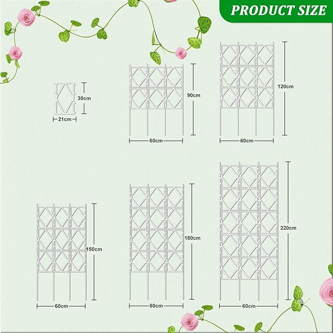 Garden Trellis for Climbing Plants - Decorative Rose &amp Vine Support for Lawn Balcony and Patios - Suitable for Clematis Ivy and More(W60xH180CM(2.0x5.9FT))