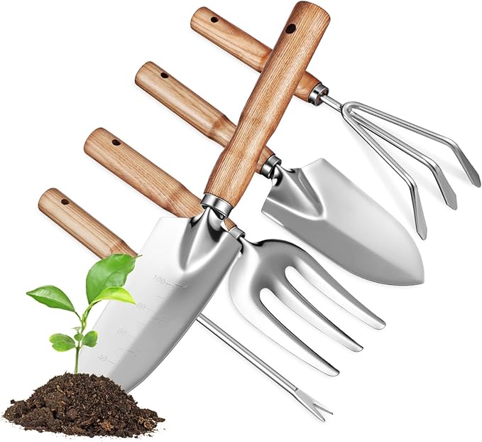 1set Gardening Tools Set Stainless Steel Trowel Kit Stylish Ash Handles for Outdoor Gardening Safe Rounded Edges for Gardeners
