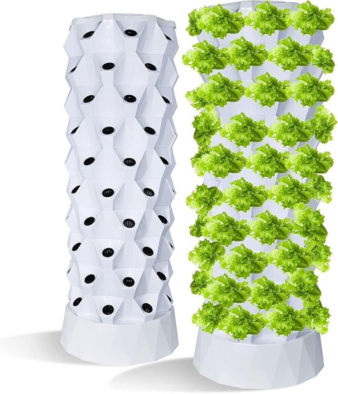 ZXMT 80 Pots Hydroponics Tower Set Hydroponic Growing System Hydroponic Growing Kit for Indoor &amp Outdoor Lettuce Tower with Hydrating Pump Timer Adapter