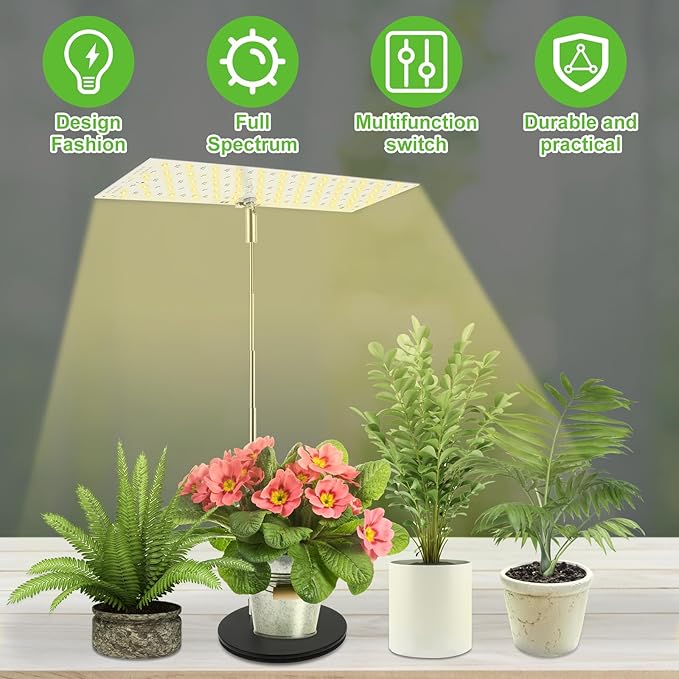 Vegetation Grow Light Height Adjustable Vegetation Growing Lamp for Indoor Dimmable Brightness Full Spectrum Grow Light Bright Easy to Install LED Light with Auto On/Off Timer 4/8/12H (Style 02)