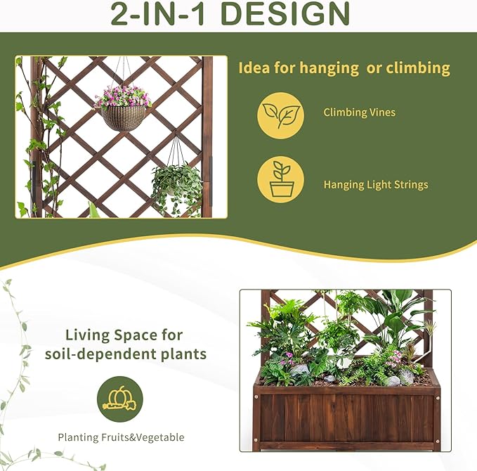 Brown Wood Planter Raised Garden Bed with Trellis 67H Outdoor Garden Flower Standing Planter Box Lattice Panels with Planter for Patio Porch Outdoor Wood Planter Box &amp Plant Stand Planter Conta