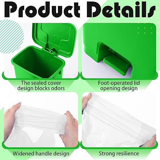 Geiserailie 1 Set Green Compost Bin Kitchen with Foot Pedal and 50 Leakproof Bags Outdoor &amp Kitchen Organic Waste Trash Can for Food Scraps Leaves and Yard Waste (20L)