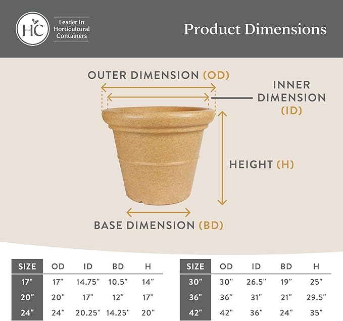 The HC Companies Terrazzo Large Round Plastic Plant Pot w/Rolled Rim - Lightweight &amp UV Resistant Gardening Pot for Herbs &amp More - Outdoor &amp Indoor Plant Pots w/Drainage (24” Clay Pack o
