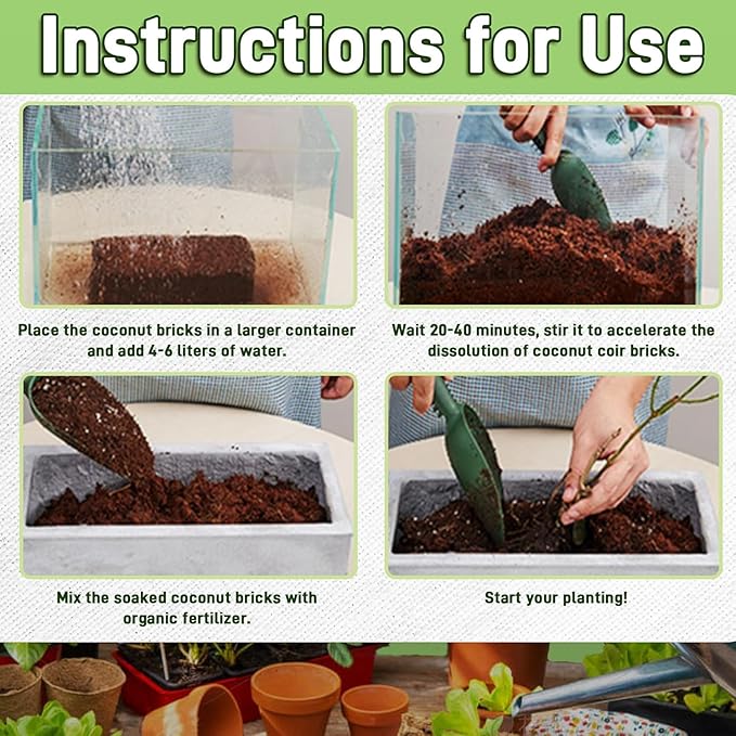Premium Organic Coconut Coir Bricks - 12 Pack Coco Coir Bricks for Planting Gardening and Potting Soil Substrate. Low EC &amp pH Balanced 100% Organic Peat Moss Mix with Fiber from Coconut Husks