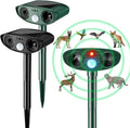 Ultrasonic Animal Repellent Outdoor Solar Powered Repeller Cat Dog Deer Deterrent Waterproof Motion Sensor Deterrent for Yard Garden Rabbit Squirrels Fox Pest(Black Green2 Pieces)