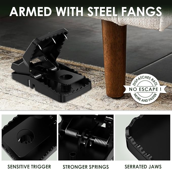 8-Pack Unstoppable Rat Trap with Spikes Stronger Large Mouse Snap Traps that Kill Instantly Dispatch More Rodents Faster Indoor &amp Outdoor Use and Reusable