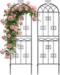 2 Pack 70.8 H x 19.7 W Arched Metal Garden Trellis for Climbing Plants Outdoor - Tall Rust-Resistant Decorative Climbing Rose Trellis Perfect for Roses Vines Vegetables Flowers Black