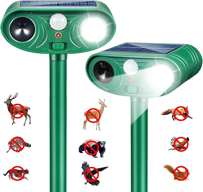 Solar Animal Repellent Outdoor&ampCat Repellent Outdoor Squirrel Deer Repellent Devices Coyote Raccoon Rabbit Deterrents with LED Waterproof Cat Deterrent for Garden Yard 2 Pack