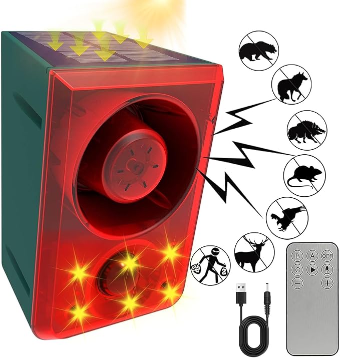 ChunHee Solar Animal Detterent OutdoorMotion Activated Deer DeterrentSupport Recording&amp±VolumeDeter Deer CoyoteRaccoon FoxSquirrels Deterrent for Garden Yard
