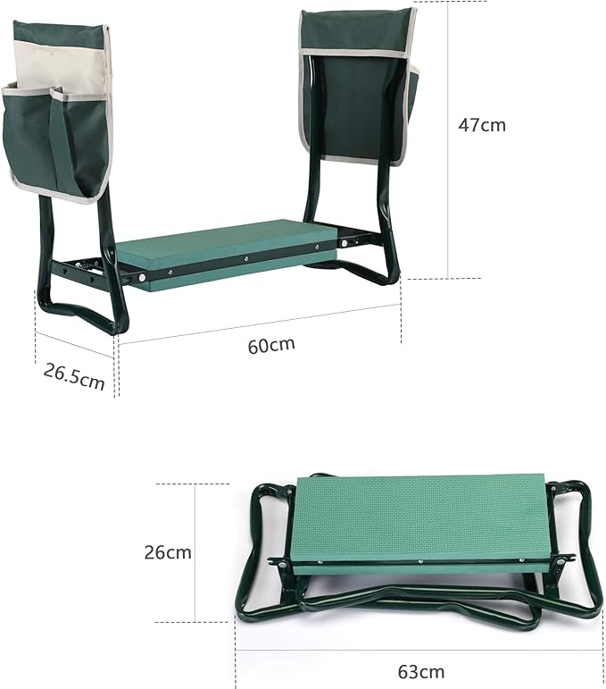 Heavy Duty Garden Stool and Kneeler Outdoor Garden Bench Seat with Tool Bags Soft Kneeling Pad Portable