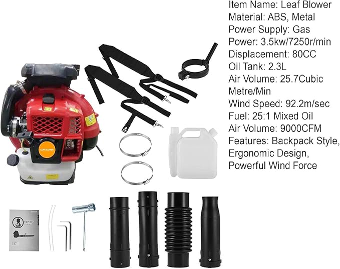 Leaf Blower Backpack Leaf Blower Gas Powered 2-Stroke Engine 900 CFM 2.3L Tank Leaf Blower 80CC Snow Blower Handheld Leaf Blower for Lawn Care Patio Orange Ship from USA Red