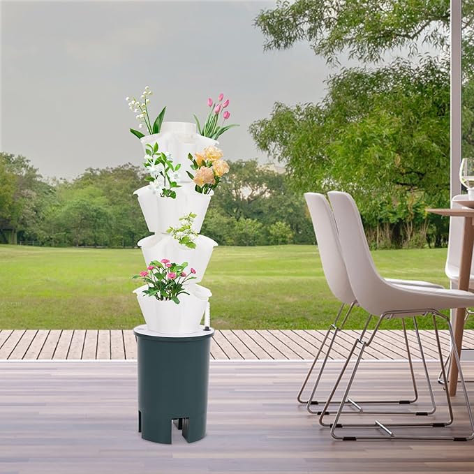 20 Growing Grooves Hydroponic Growing Kit Hydroponic Growing Tower Set Vertical Vegetable Plant Tower Self-Watering Garden Planter Tower (20 Growing Grooves)