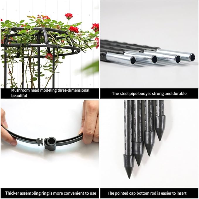 Garden Trellis Plant Stand Trellis Garden Trellis for Climbing Plants Outdoor Mushroom Top Design Plant Stand Plant Trellis Support Cage for Climbing Vine Rose Black L