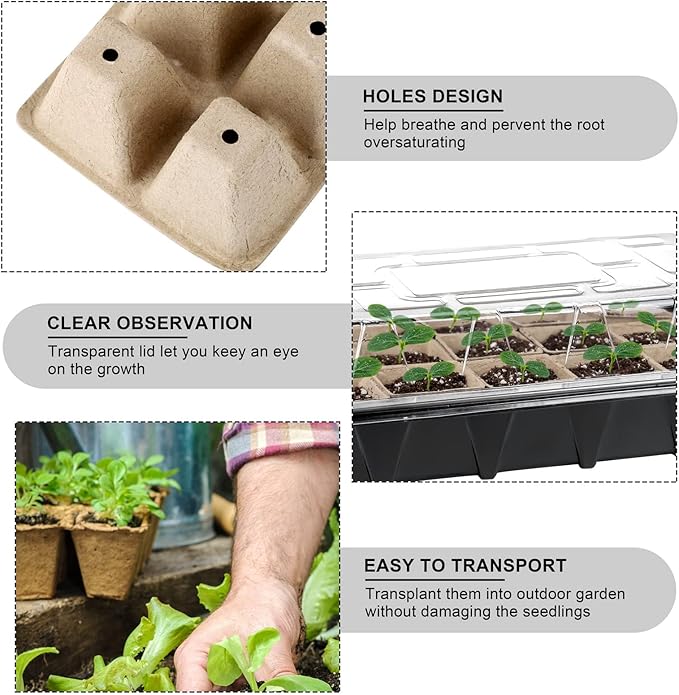 Aodaer 193 Pack Seed Starter Kit Including Seed Starter Tray Peat Pots for Seedlings with Plant Labels Tool Plastic Growing Trays Germination Tray Paper Seedling Cups for Indoor Outdoor Garden