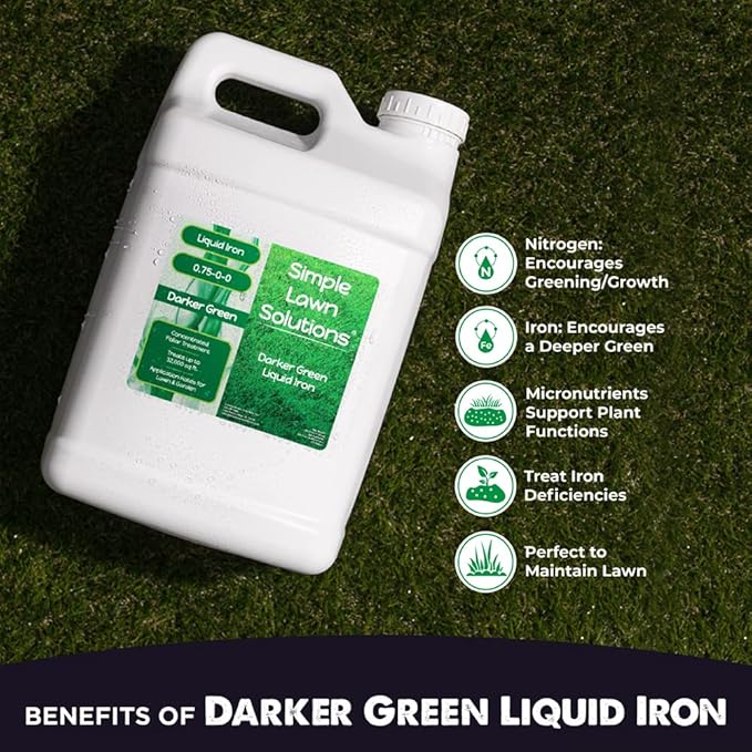 Simple Lawn Solutions - Liquid Iron Darker Green - Chelated Micronutrients - Concentrated Booster for Lawn Indoor Plants and Outdoor Garden (2.5 Gallon)