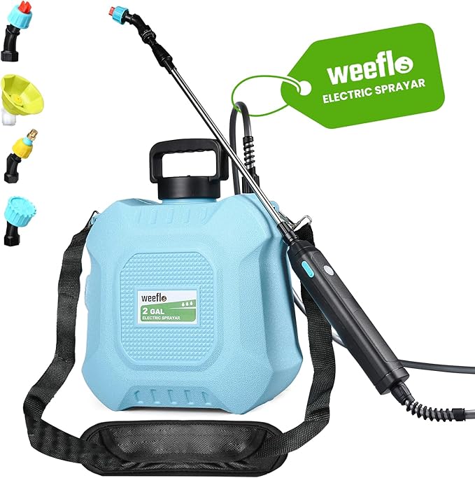 Battery Powered Sprayer 2 Gallon Electric Sprayer with Retractable Wand &amp 4 Mist Nozzles &amp USB Rechargeable Handle Water Spray Pump Sprayers for Planting Lawn Yard Garden