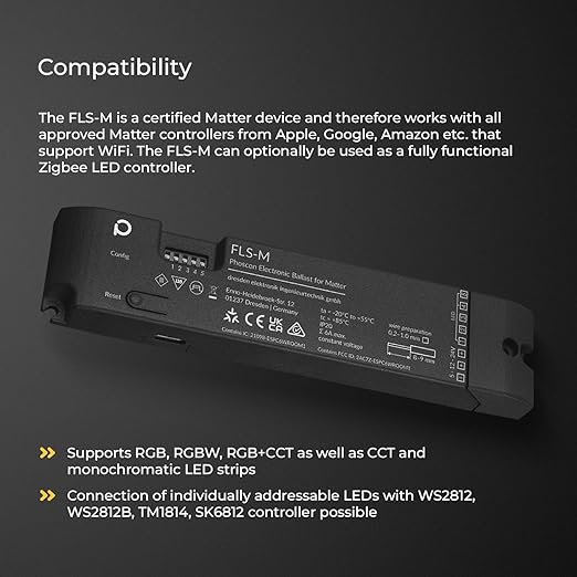 FLS-M - the Universal Matter Zigbee LED Controller for LED Strips up to 5 Channels and Individually addressable LEDs RGBW RGB+CCT Single Color WS2812B