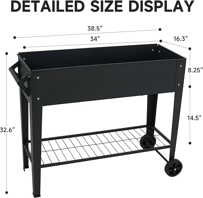 Raised Garden Bed with Legs and Wheels Removable for Outdoor 31.6 * 14.6'' Metal Planter Raised Box for Growing Vegetables Herb Flower in Patio(Black)