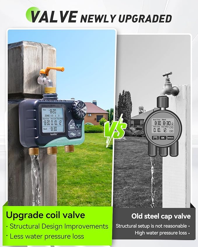 RAINPOINT 3 Zone Water Timer with Brass Inlet &amp Outlet 3 Custom Watering Plans Sprinkler Timer Featuring IP65 WaterproofRain Delay Manual &amp Automatic Watering with Large LCD for Yard 2026