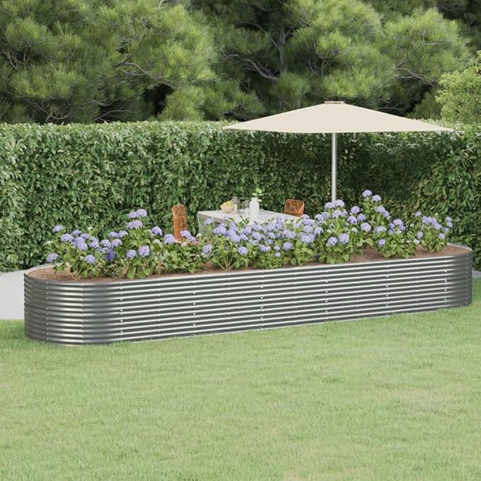 Garden Raised Bed Powder-Coated Steel 200.8x55.1x26.8 Gray Plant Pota Pots for Plants Large Planter Pot Outdoor Planters for Porch for Outdoor Plants Gardening Porch