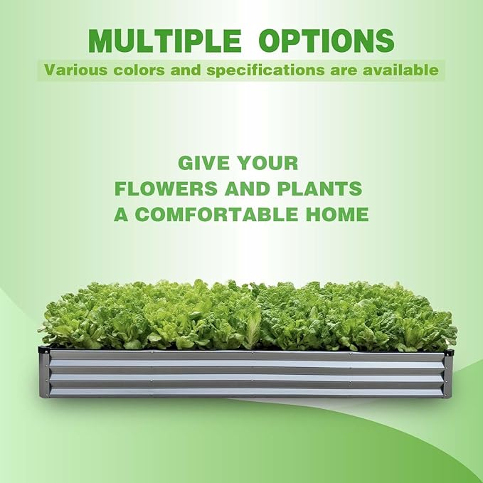 GrowHaus 8x4x1FT Galvanized Raised Garden Bed Planter Boxes Outdoor Large Metal Garden Beds for Planting Vegetables Flowers Herbs Rectangle Silver