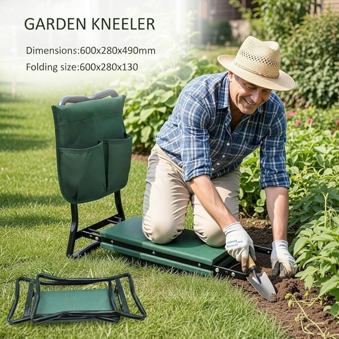 2 in 1 Upgraded Garden Kneeler and Seat with EVA Thicken &amp Widen Soft Kneeling PadHeavy Duty Foldable Gardener Stool with 2 Tool PouchesGardening Gifts for Women Mom Men Seniors Use