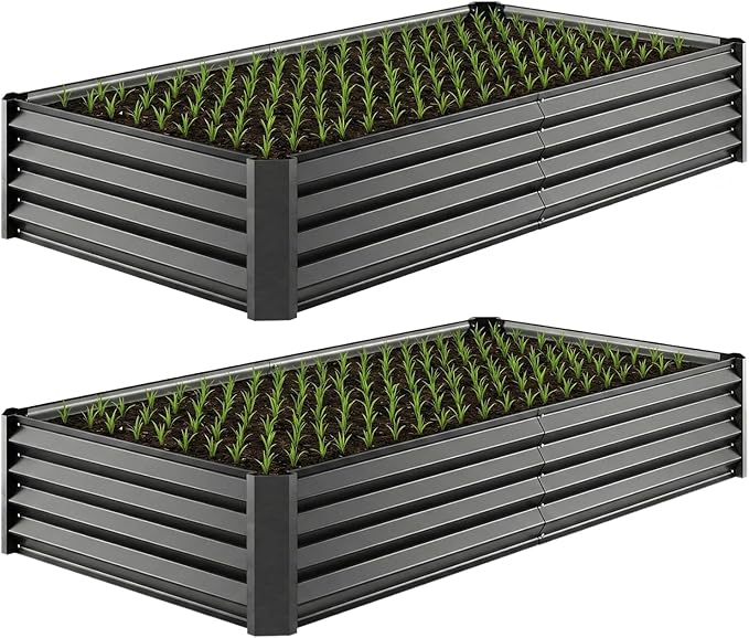 SUPERLELE 4x2x1ft(2 Pack) Black Metal Raised Garden Beds Thickened Color Steel Planter Box for Outdoor Vegetables &amp Flowers 48 L x 24 W x 12 H