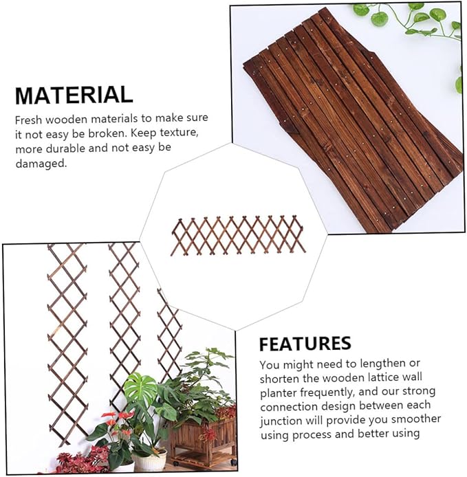BESPORTBLE Outdoor Garden Trellis Carbonized Wood Plant Climb Support Expandable Fence Plant Cage Wall