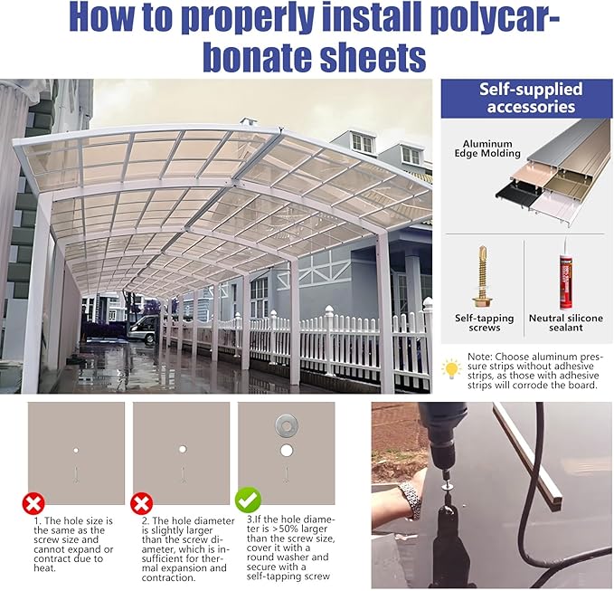 Durable Polycarbonate Roofing Panel - UV Protected &amp Rainproof Brown or Clear Easy-Cut Sheets for Outdoor Patio Balcony Greenhouse Shed Carport Roof Replacement (Brown 2' x 50' x 5/64)