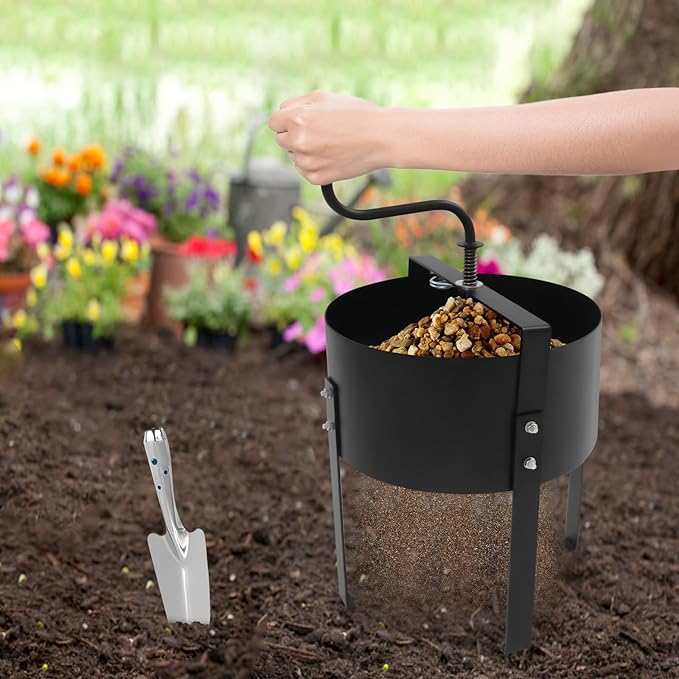 12'' Rotary Soil Sifter Compost Sieve Portable Hand Crank Soil Screener for Sand Gravel Compost for Home &amp Outdoor Use 2.47ft³ Capacity 0.39 * 0.2in Mesh Sifting Aperture