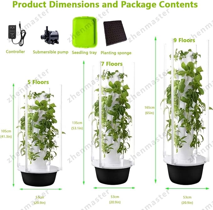 Indoor Vertical Hydroponic Garden Tower with Water Pump &amp LED Light Self-Watering Vegetable Growing System 5/7/9 Tier Smart Planter for Home Balcony Rooftop Use