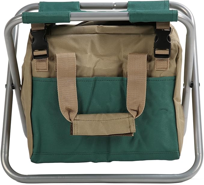 Heavy Duty Folding Gardener Stool with Backpack Storage 600D Oxford Multifunctional Gardening Seating and Toolkit Perfect for Garden Enthusiasts and Outdoor Adventures (Silver)