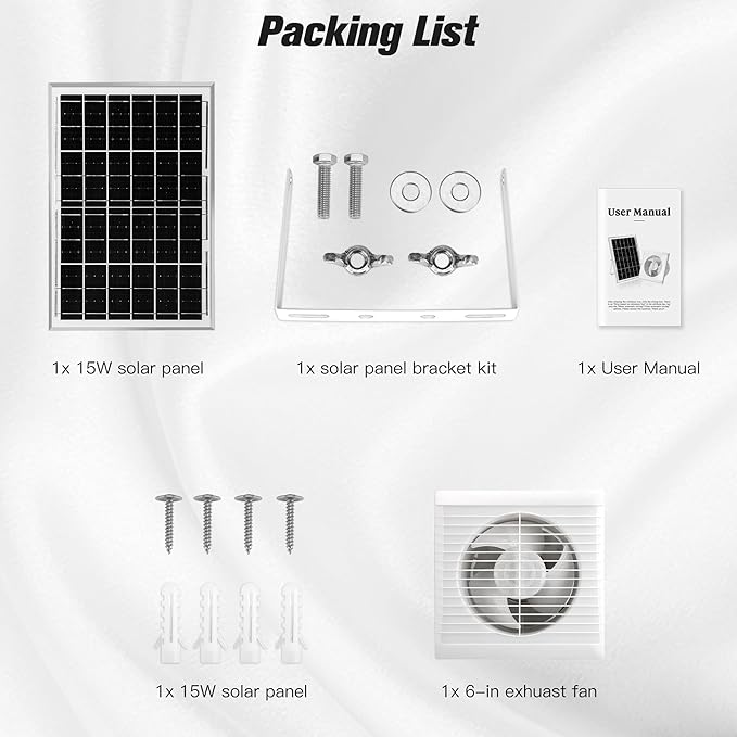 Solar Powered Exhaust Fan 15W Solar Panel + 6 Ventilation Vent Fan for Outside Greenhouse Chicken Coop Shed Pet House