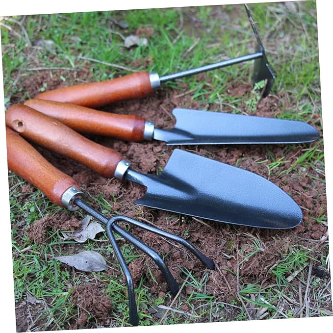 GANAZONO Garden Tool Set 4pcs Hand Trowel and Spade Shovel for Gardening Mini Narrow Shovel with Extended Handle Dual-use Cultivator and Rake Soil Scoop for Planting and Potting