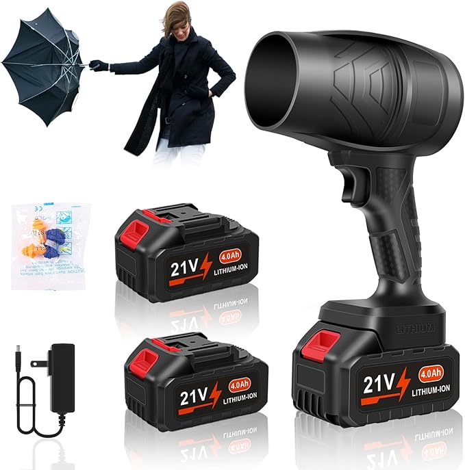 Leaf Blower Cordless Powerful Handheld Electric Blower with 2×21V Batteries Lightweight Leaf Blower for Lawn Care Patio Leaves Snow &amp Dust Removal (Leaf Blower Cordless)