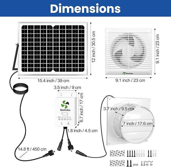 Solar Fan with Battery and Adjustable Thermostat 8 Solar Powered Fans for Shed with 25W Bifacial Solar Panel &amp Exhaust Fan for Greenhouse/Outside with Anti-backflow Valve