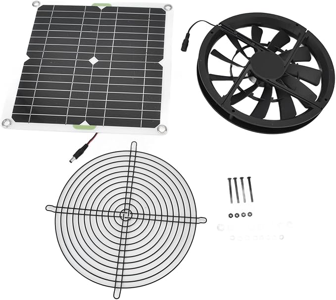 Solar Panel Fan Kit 10in 100W Solar Panel Round Ventilation Case Solar Exhaust Fan for Chicken Coop Greenhouse Shedwith 9.8inch Fan