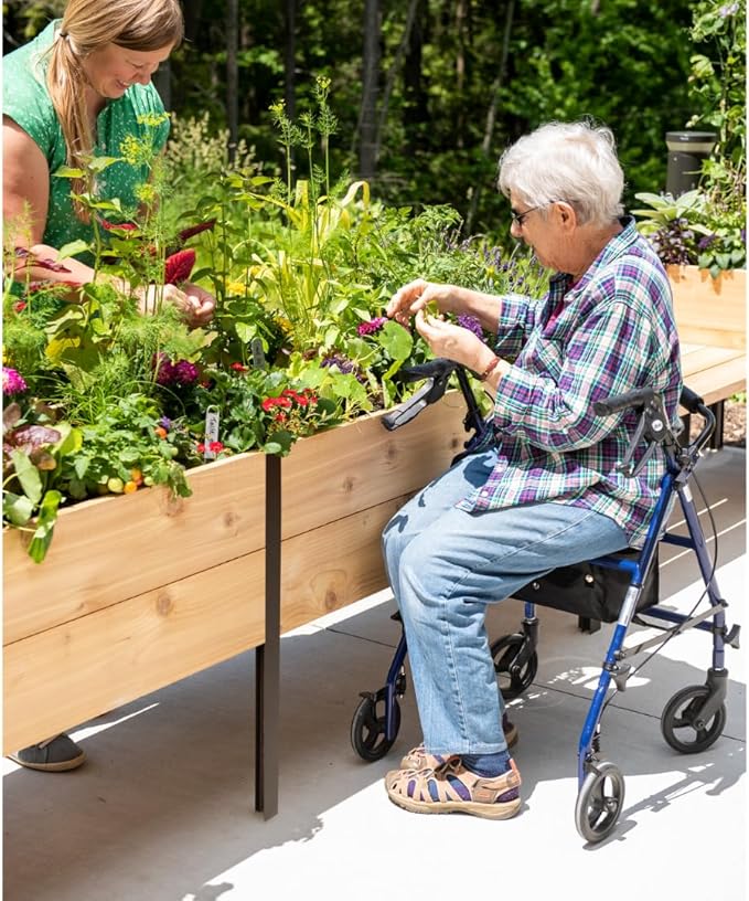 Gardener's Supply Company Raised Garden Bed Elevated Cedar Planter Box | 2' x 8' Self-Watering Standing Garden for Outdoor Plant Vegetables &amp Flower Gardening Perfect for Patio Deck &amp Yard
