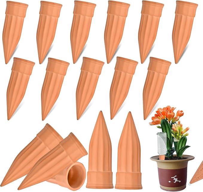 16 Pack Terracotta Plant Waterers - Self Watering Spikes and Watering Stakes for Automatic Watering Slow Release Watering Devices for Vacation Plant Watering Ideal for Indoor &amp Outdoor Plants