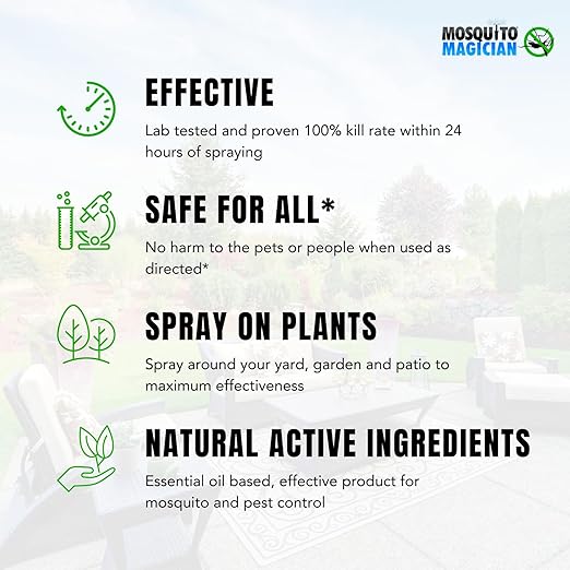 Mosquito Magician Ready to Use Liquid Solution – Kills Mosquitoes Fleas &amp Fire Ants – Use with Mosquito Foggers Sprayers &amp Misting Systems – Pet &amp Yard Safe for Lawns Patios Outdoors