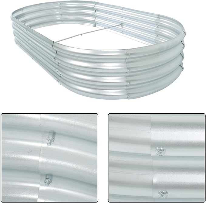 6x3x1Ft Iron Raised Garden Bed for Flowers Planting Vegetables Silver Flower Box Center with Crossbar 2Pcs