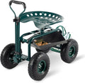 Garden Cart with Workseat Outdoor Gardening Carts with Seat Heavy Duty Rolling Garden Stools Scooter with Handle and Storage for Seniors Green