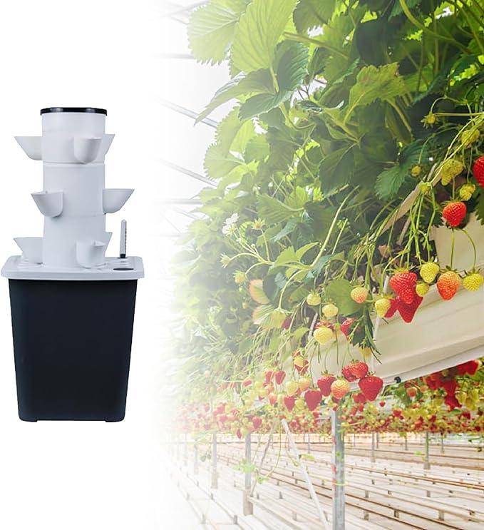 25 Pods Home Gardening System Hydroponics Growing Tower Vertical Planter with Movable Tank &amp Timer for Greenhouse Indoor Vegetables Herbs(15holes)