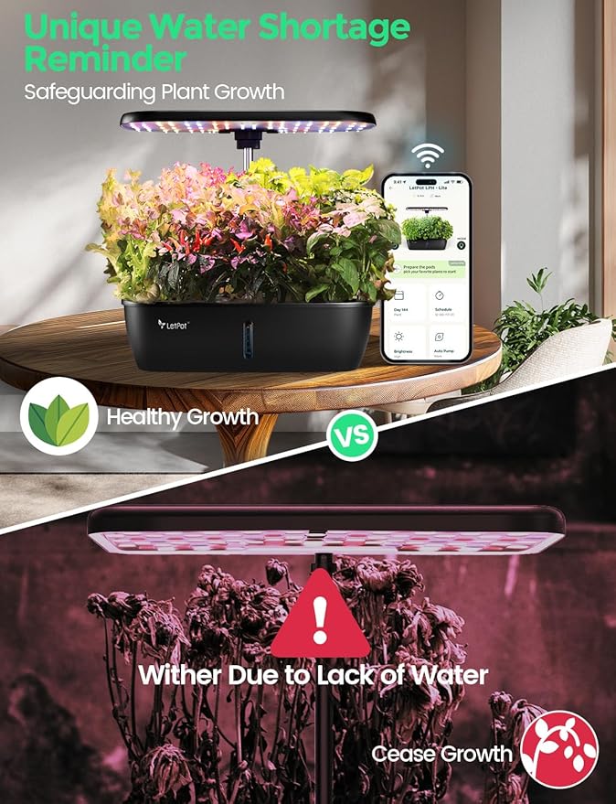 LETPOT LPH-Lite Hydroponics Growing System 12 Pods Smart Herb Garden Kit Indoor Indoor Garden APP &amp WiFi Controlled with 24W Growing LED 5.5L Water Tank Pump System Automatic Timer