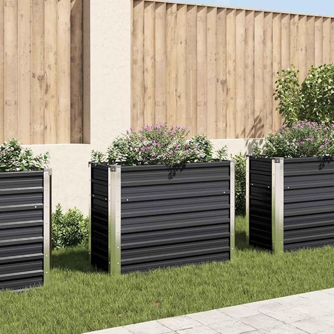 Galvanized Steel Raised Garden Bed 39.4x15.7x30.3 Anthracite Powder-Coated Planter with Open Bottom for Balcony Patio Vegetable Flower Herb Outdoor Gardening