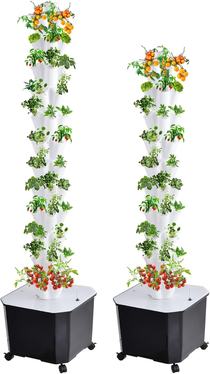 Hydroponics Growing Tower - 10-Layer 50 Slots Vertical Layered Hydroponic Tower Vegetable Planting Towers for Indoor Outdoor Gardens House Fruits and Vegetables-Silent Pump