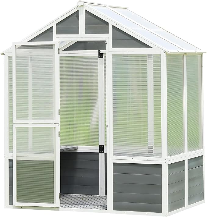 Polycarbonate Greenhouse Outdoor Walk-in Hobby Green House for Patio Backyard Lawn Wooden Greenhouse Garden Shed for Plants Grow House with Front Entry Door (76x48x86 in)