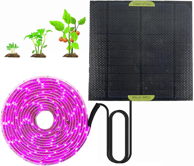 Solar Powered Grow Lights 16.4ft Plant Light Strip with Solar Panel Full Spectrum Solar Grow Lights Solar Heat Lamp for Outdoor Indoor Garden Greenhouse Supplies Solar Powered Grow Lights