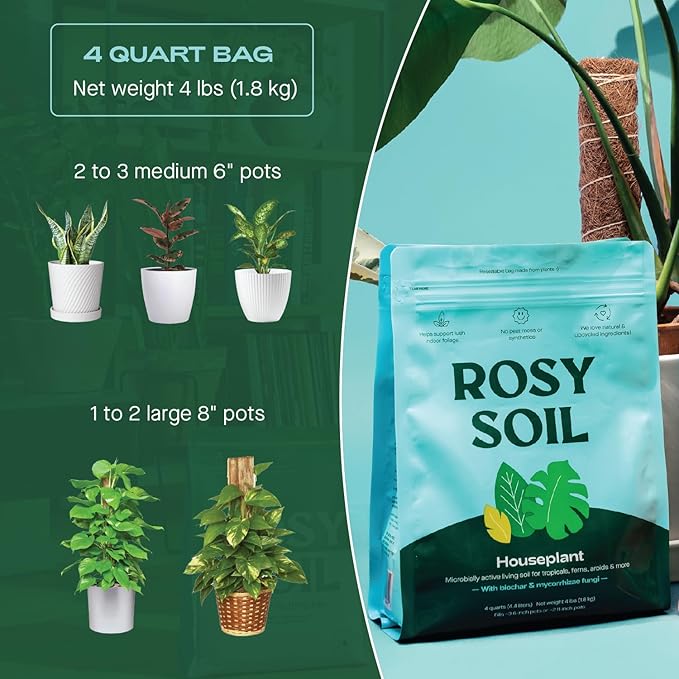 Rosy Soil Indoor Plant Soil Bundle - Houseplant Aroid &amp Cactus Potting Mixes - Peat-Free Biochar-Powered Living Soil for Indoor Gardening - 3 × 4 Qt
